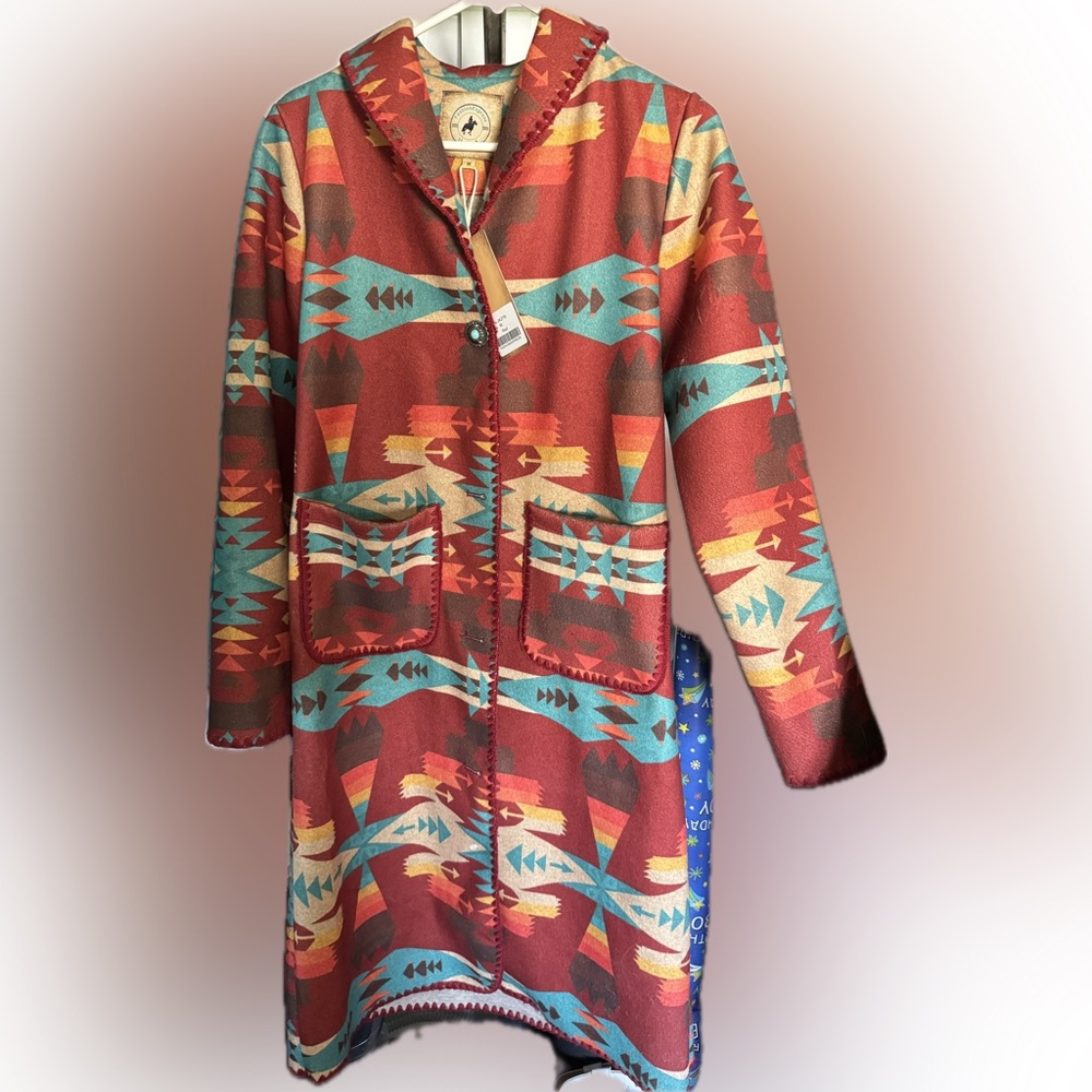 Red and Blue Southwestern Trench Coat